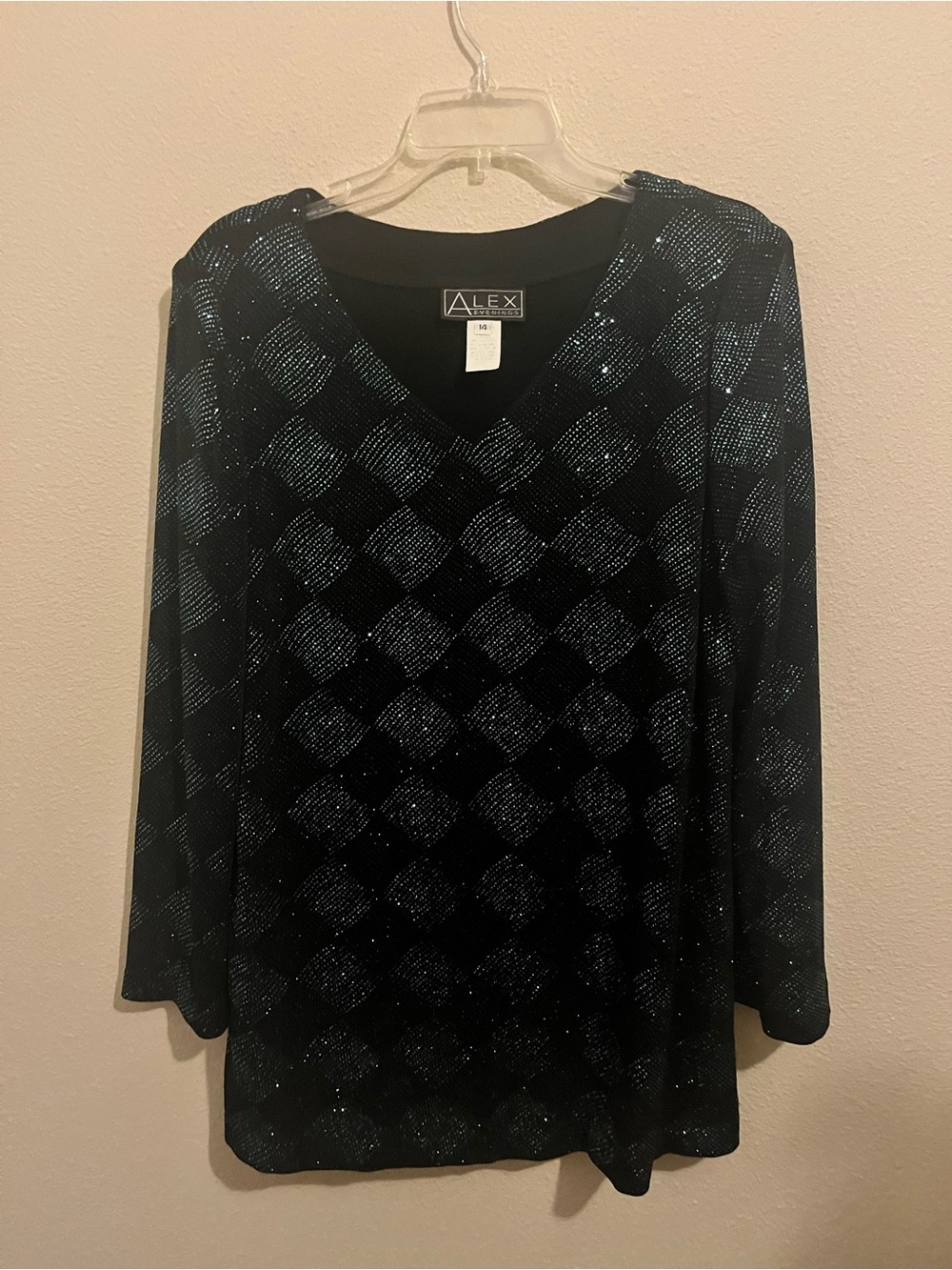 Alex Evenings Black Evening Top with Silver Label
